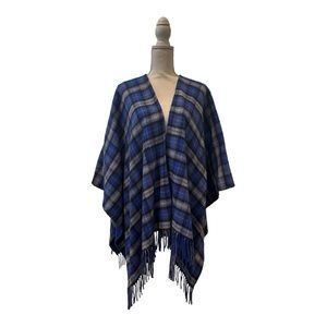 Talbots Fringed Holiday Plaid Wrap, Blue Majesty Multi